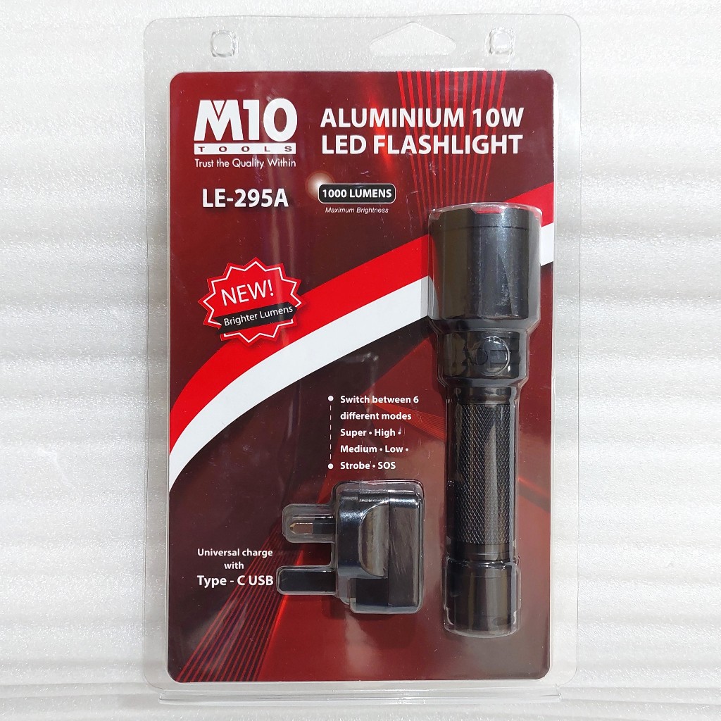 M10 LE-295A 1000 LUMENS ALUMINIUM 10W LED FLASHLIGHT / Senter LED / Water-Resistant Flashlight ( Rep
