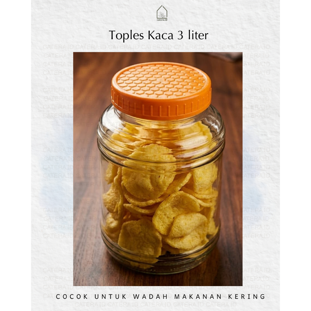 Catera.id/Toples Kaca Jumbo 3 Liter/Toples Kerupuk/Toples Besar/Toples Kopi Kiloan/Toples Lebaran/To