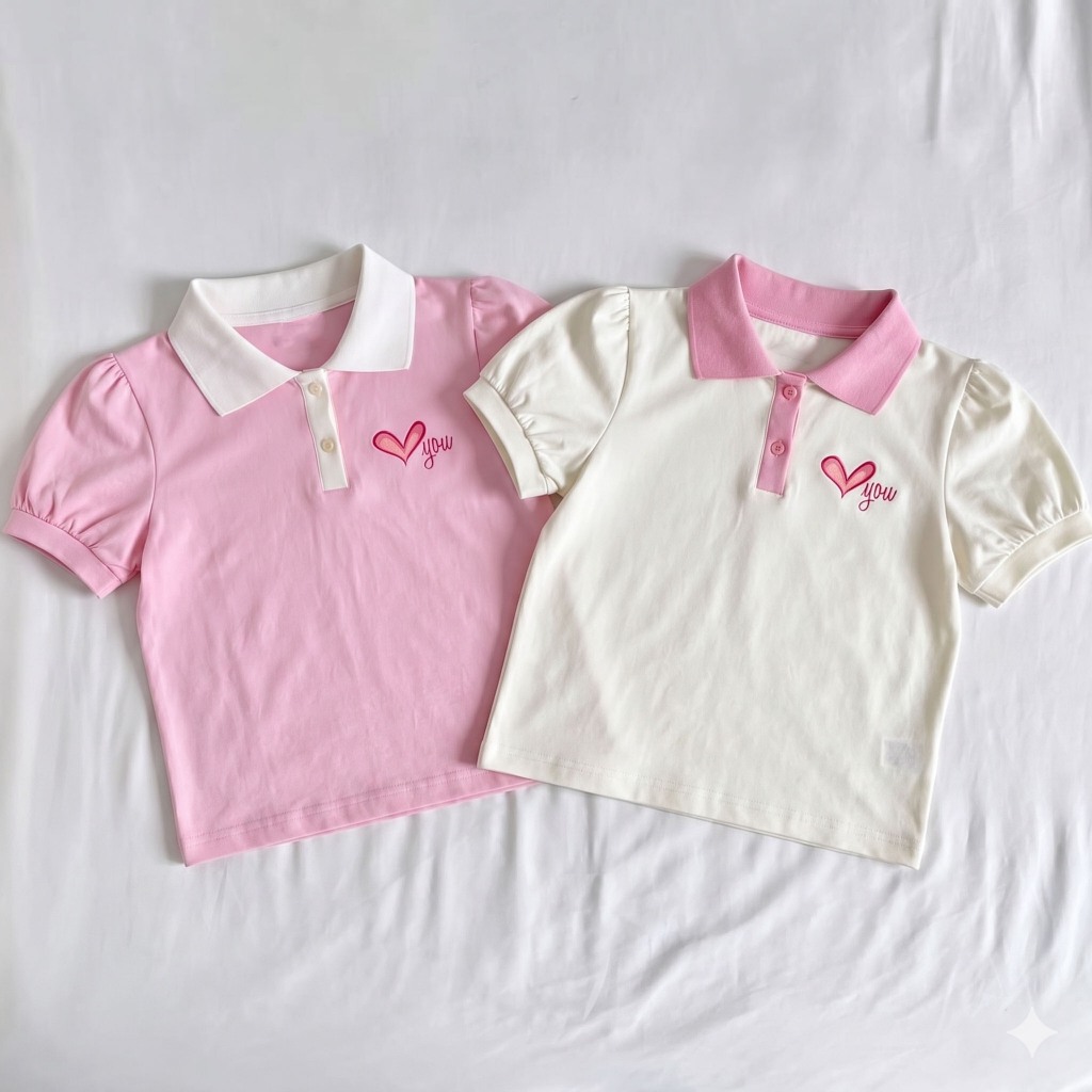 Kaos Anak Cewek Kancing Depan Kerah Rib | Baju Anak Nyaman Adem Usia 1-12 Tahun