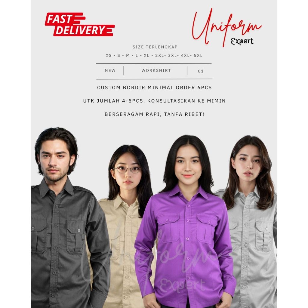 Baju Seragam Komunitas dan Instansi Warna Abu Tua, Krem Muda, Ungu Muda, Abu Muda, Bisa Custom Bordi
