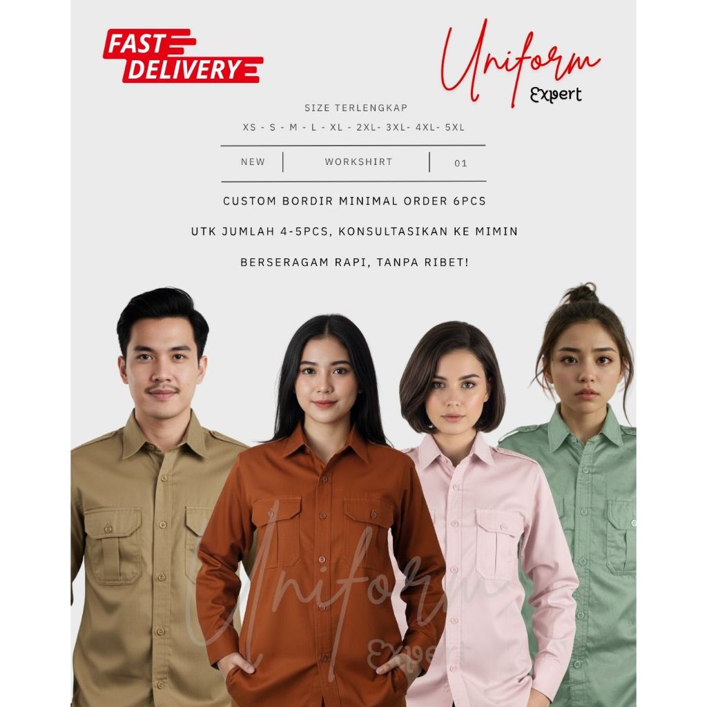 Baju Seragam Komunitas dan Instansi Warna Khaki/ Keki, Merah Bata/ Terakota, Pink Baby, Hijau Sage, 
