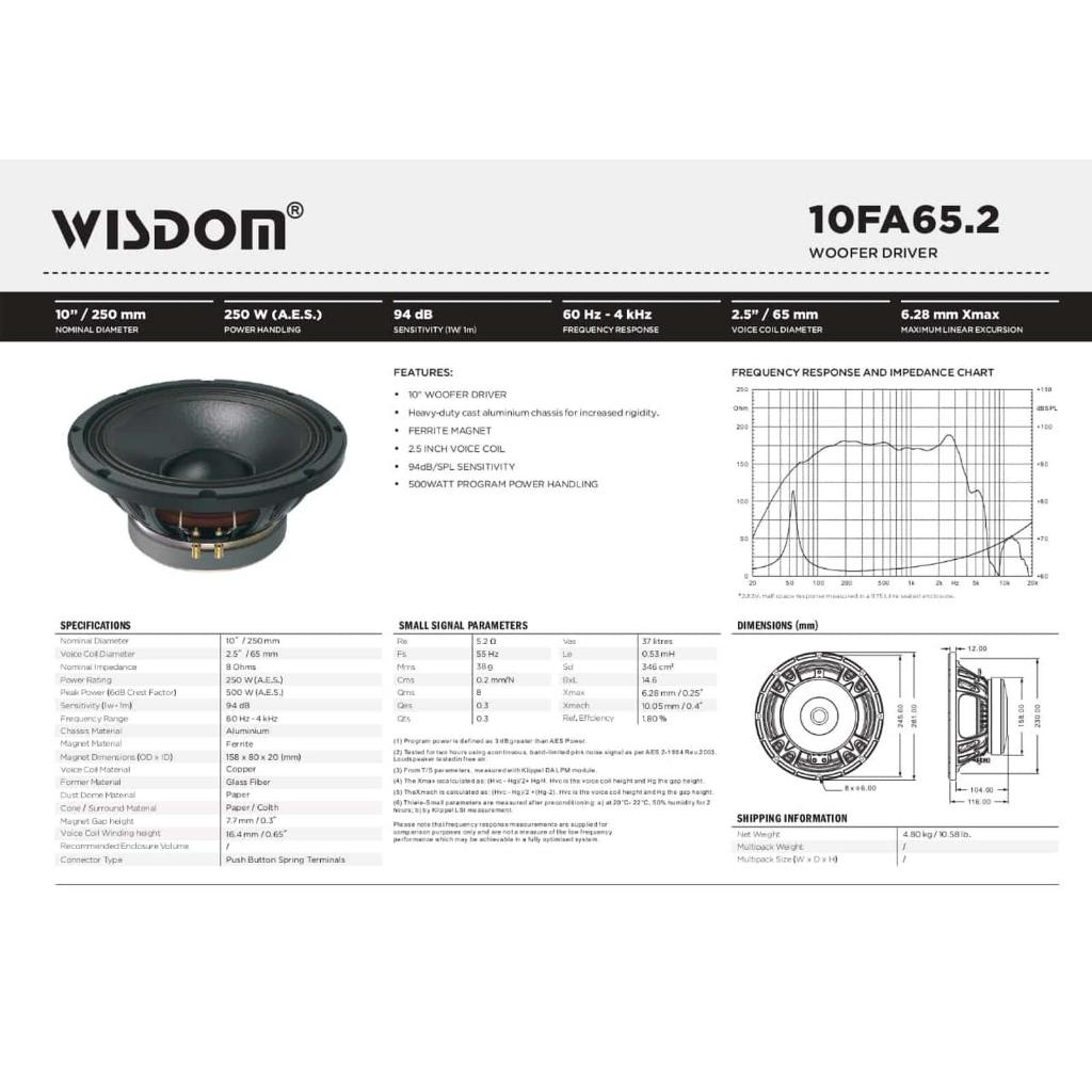 Component Wisdom 10FA65.2 / 10 FA65.2 – 10 Inch Speaker Komponen Original Wisdom