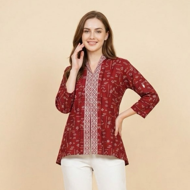 Shanaya Baju Batik Wanita Blus Merah Jelita Batik Kartini Agustusan Batik Kerja Kuliah Batik Kekinia