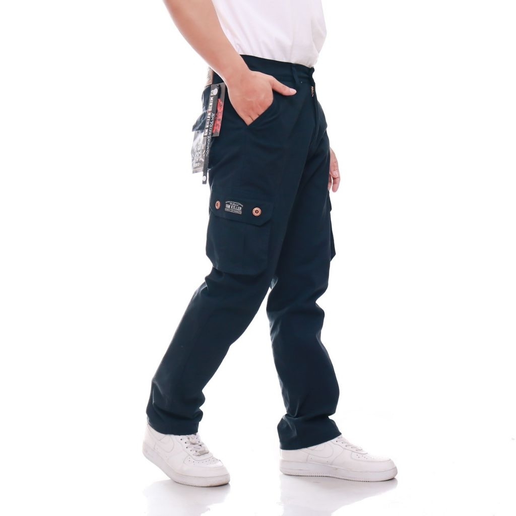 Celana cargo panjang pria casual bahan cotton twill Slimfit / Celana cargo pants pria polos ukuran b