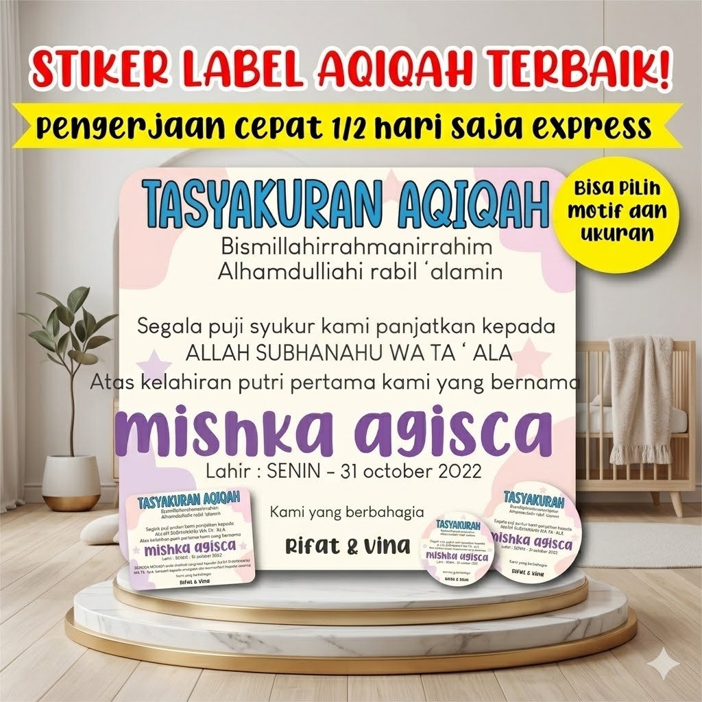 Bisa COD Stiker Label Tasyakuran Aqiqah - Ukuran Bisa Request dan Custom