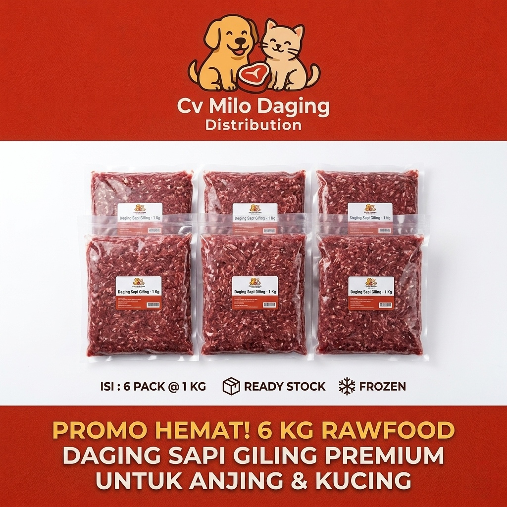 Makanan Mentah Beku untuk Anjing dan Kucing Daging Sapi Giling 6kg