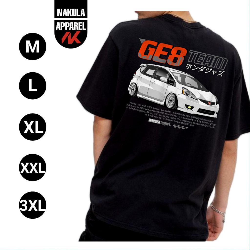 baju kaos mobil Honda jazz ge8 versi putih bahan cotton combed 24s ORI by Nakula ltd