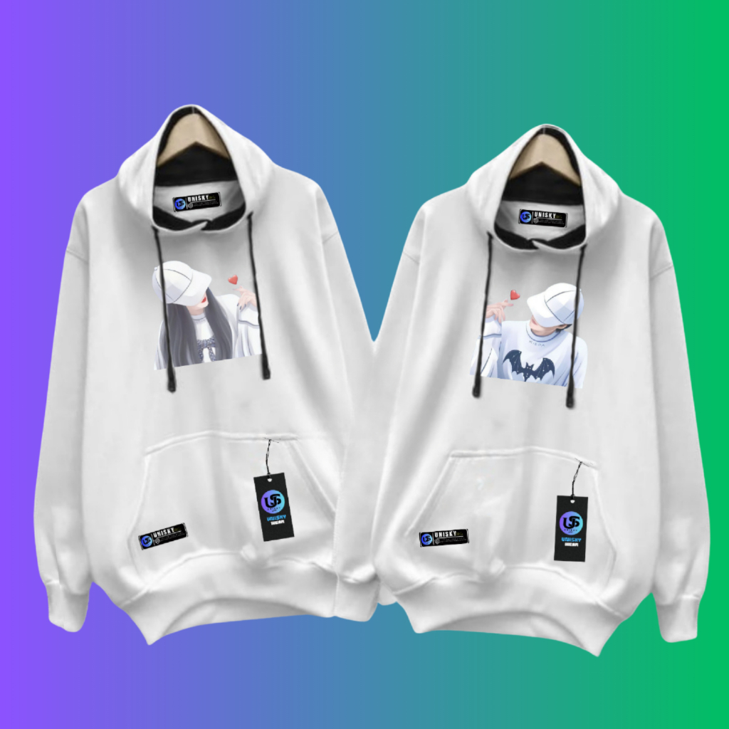 UNISKY Couple Hoodie Cewek Cowok Oversize Korean Style Motif Cewek-Cowok X Love / Switer Couple Tren
