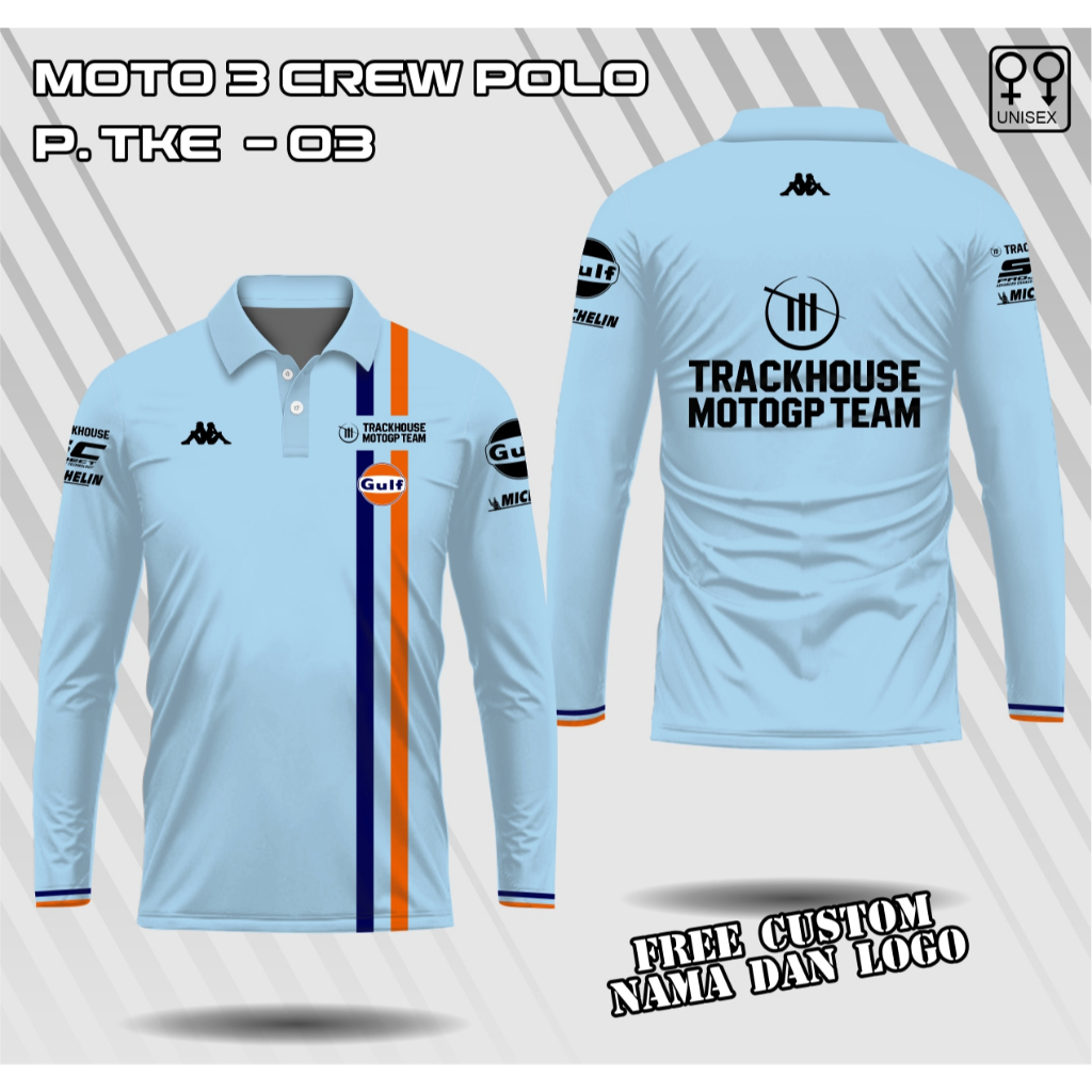 jersey polo motogp gulf team trackhouse racing lengan panjang baju motogp gulf trackhouse kerah kanc