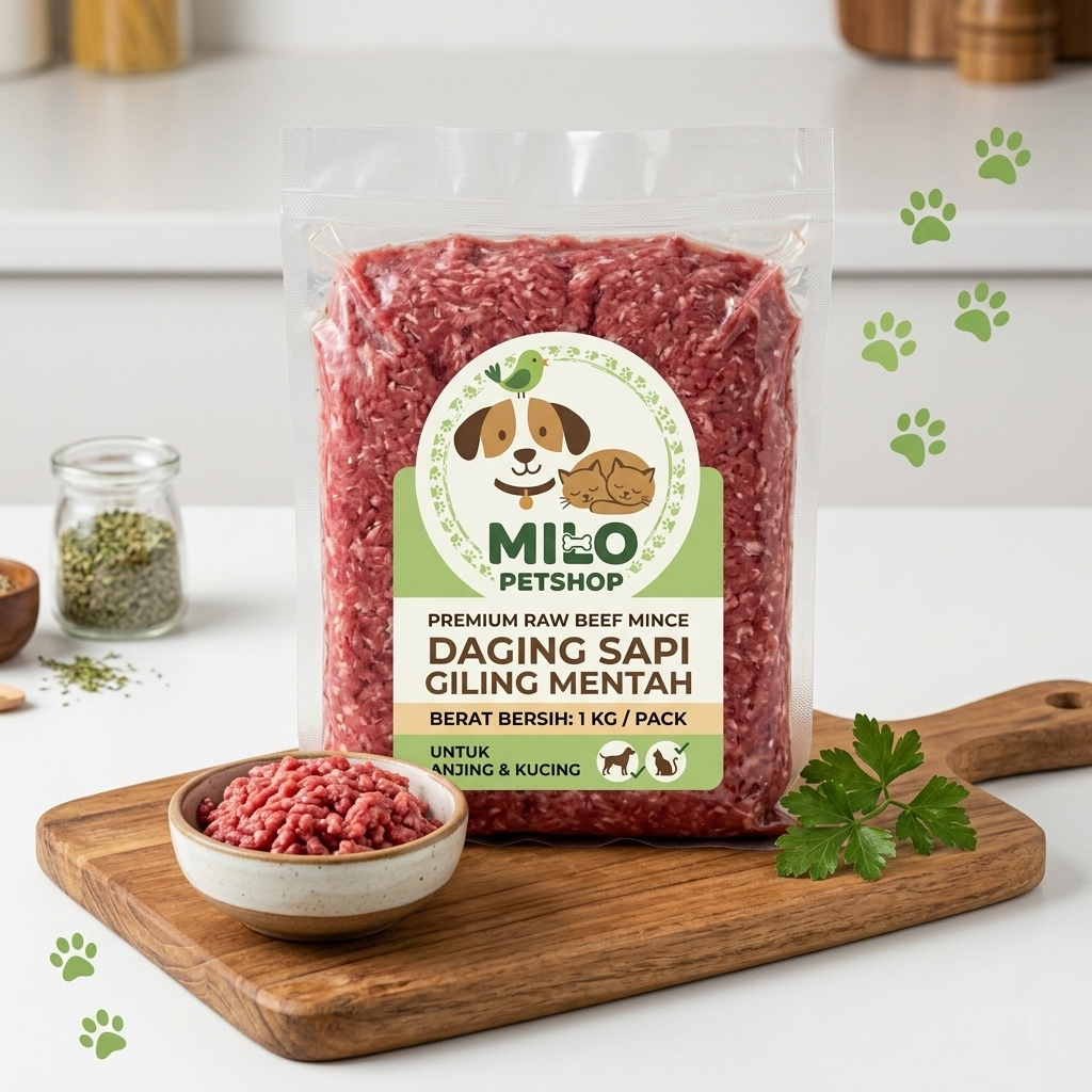 Daging Sapi Giling Beku 1kg Makanan Mentah untuk Anjing dan Kucing