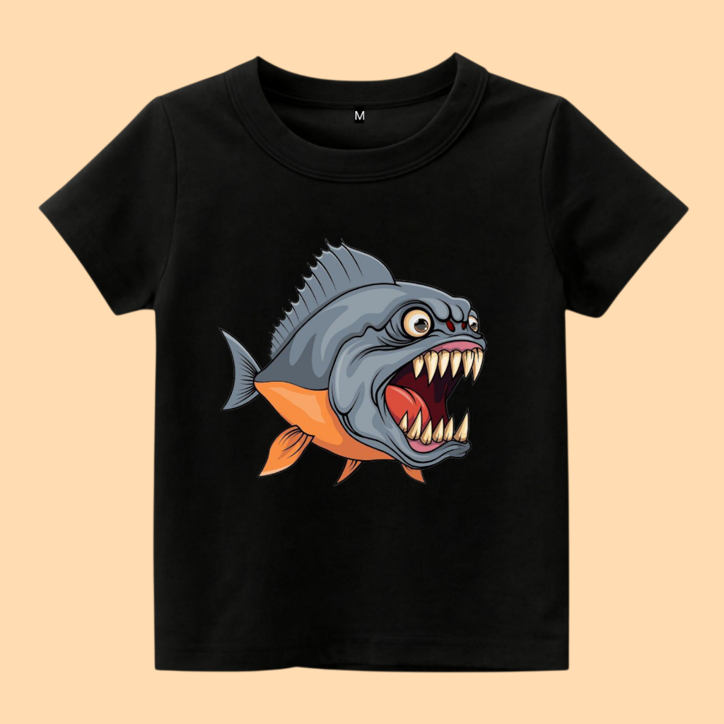 Baju Kaos Anak Gambar Ikan Piranha Cartoon