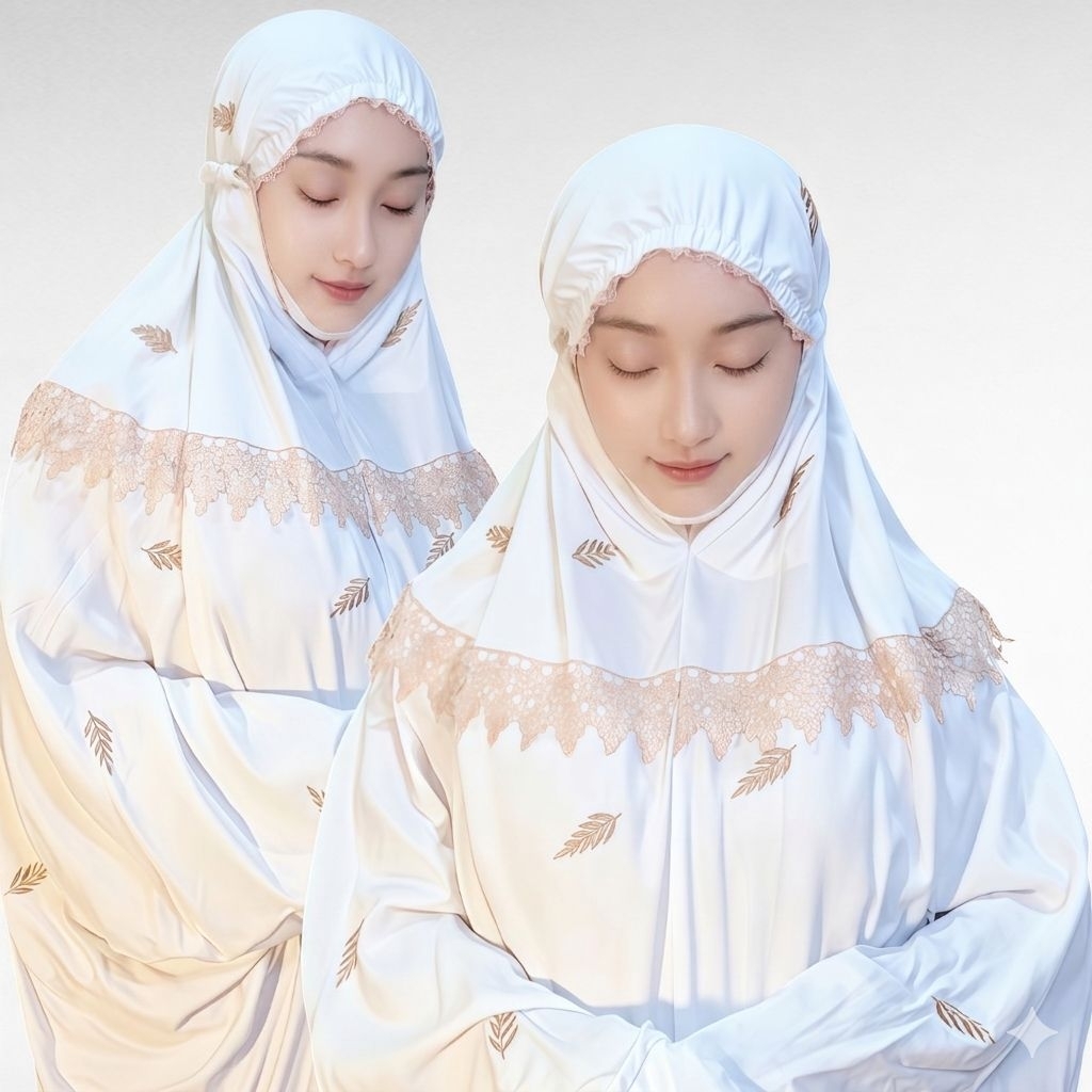 YUPIT Mukena Lajuran Twill Rayon Import Bordir Timbul Renda Susun Allsize