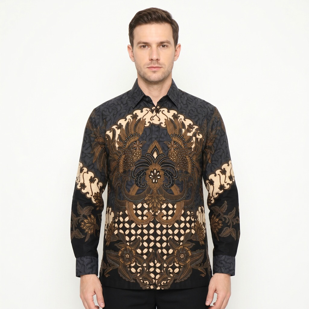 |Magnus| Kemeja Batik Pria Lengan Panjang Bahan Katun 40S Lapis Furring Arrow Warna Hitam Abu Abu