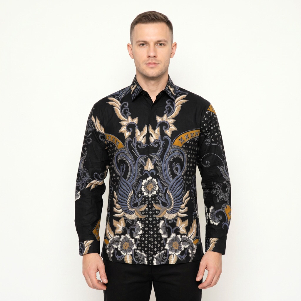 |Magnus| Kemeja Batik Pria Lengan Panjang Bahan Katun 40S Lapis Furring Arrow Warna Hitam