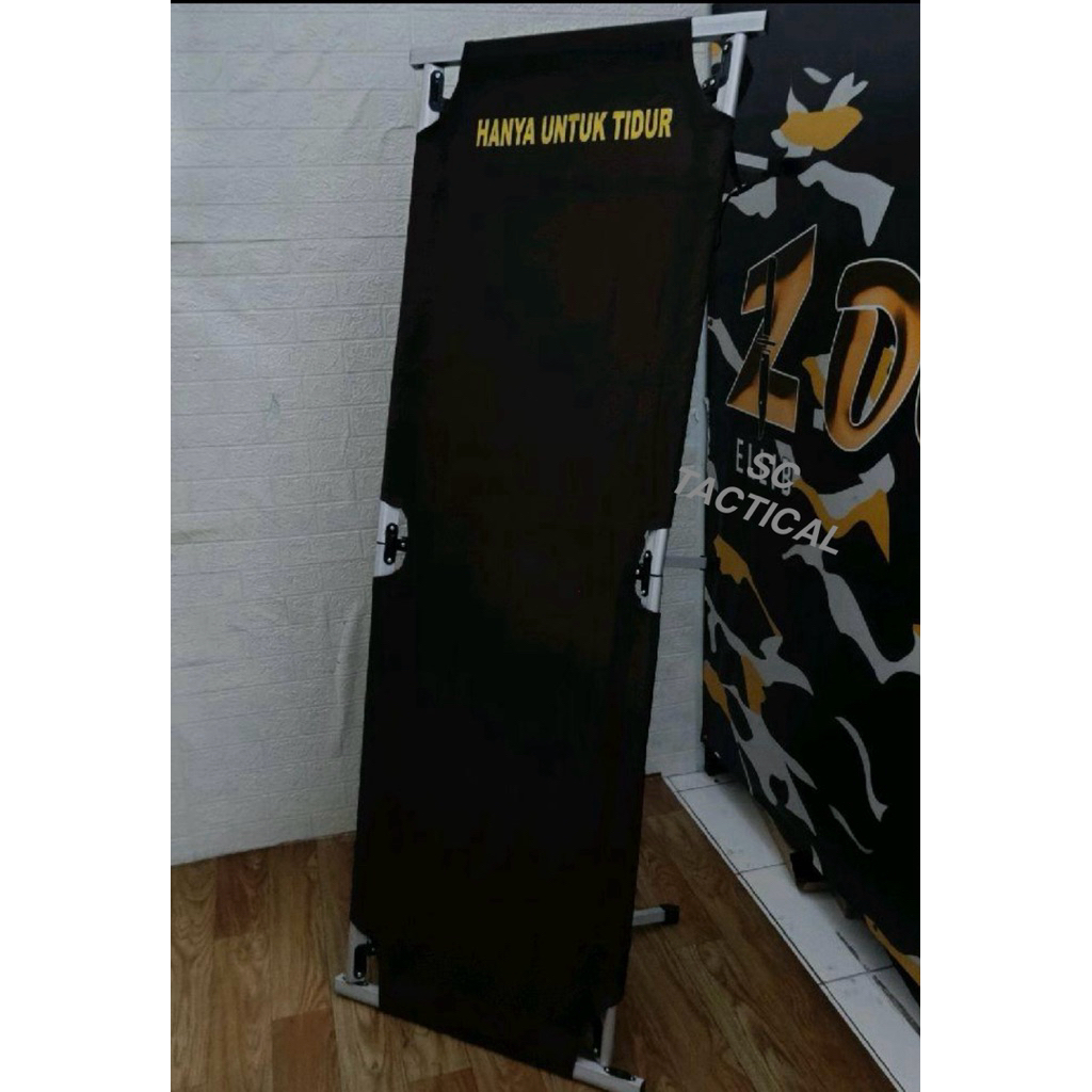 Velbed Coklat Jatah Polri / Velbed Alumunium / Tempat Tidur Lipat / Folding Bed