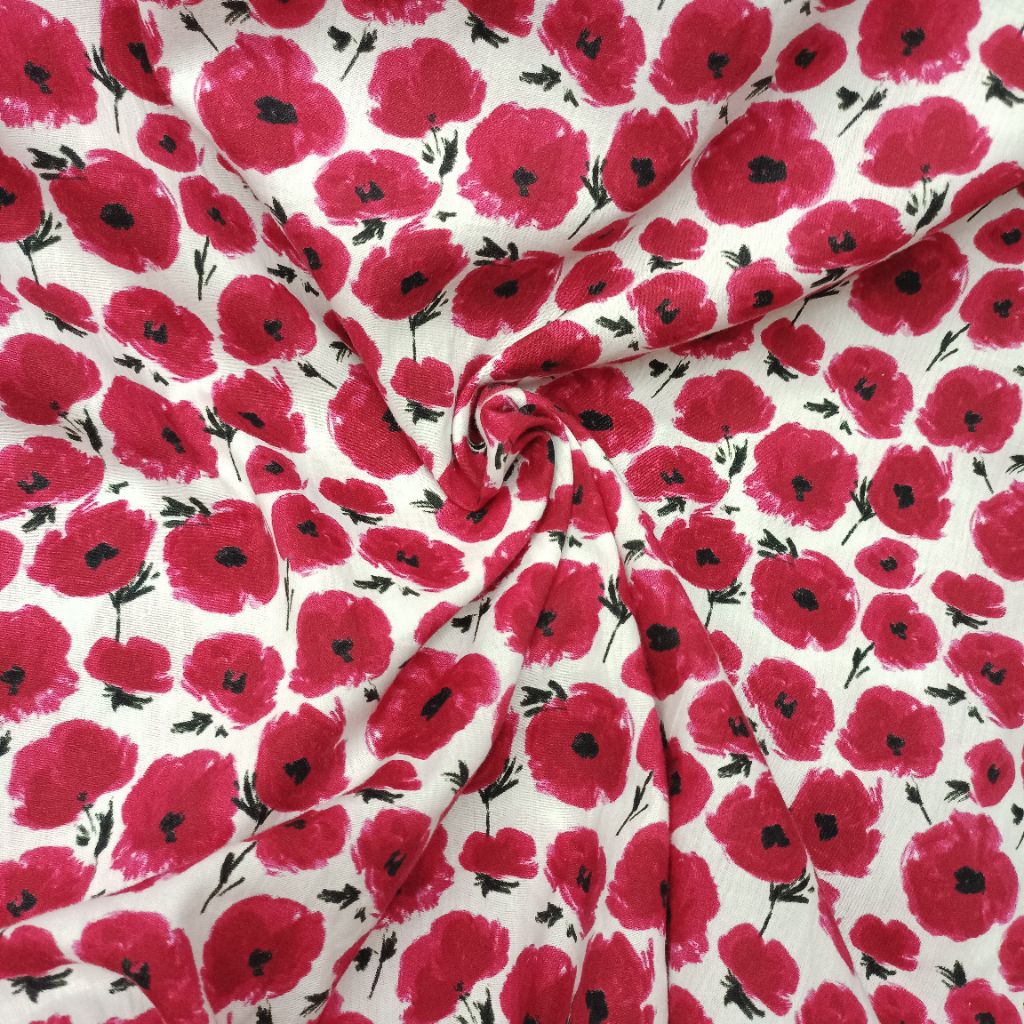 kain katun poplin motif - kain katun premium - kain katun motif bunga merah - kain cotton poplin gar