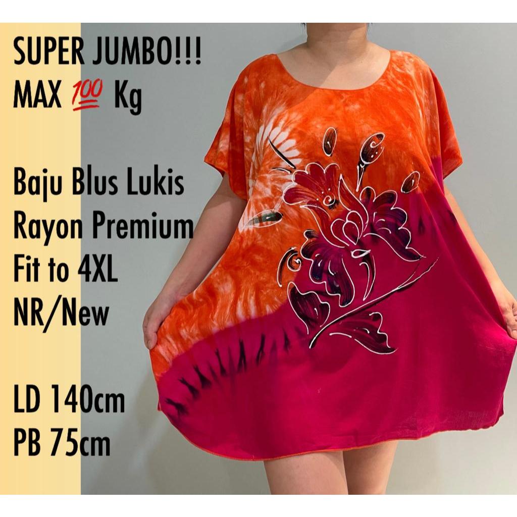 Blus Lukis Bali Wanita Rayon Super Jumbo Ukuran Besar Motif Kombinasi