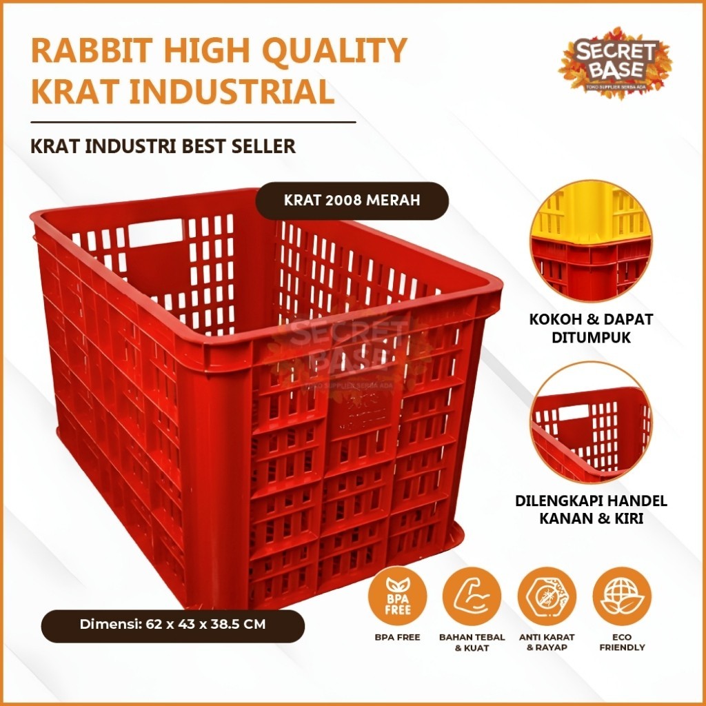RABBIT HIGH QUALITY KRAT INDUSTRIAL 2008 - Keranjang Serbaguna / Krat Industri Tebal