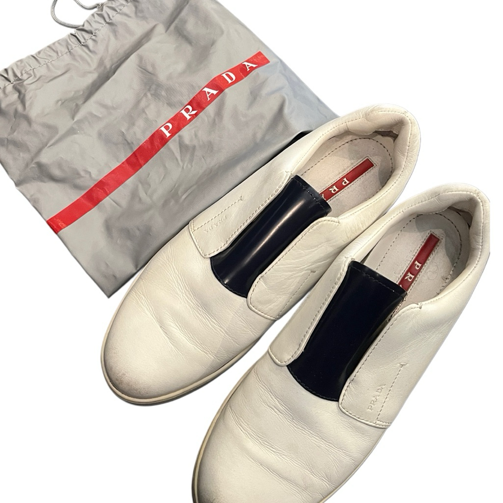 Prada Leather Slip On Sneakers