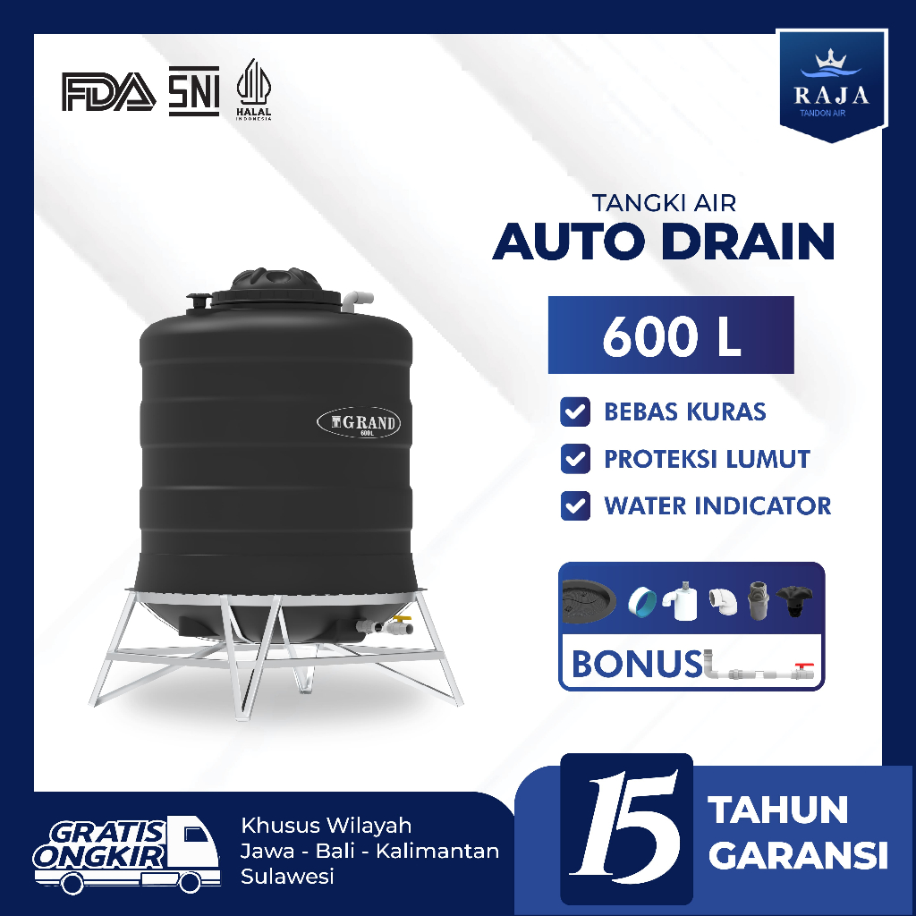 Tangki Tandon Toren Grand Auto Drain 600 L Bebas Kuras Anti Lumut