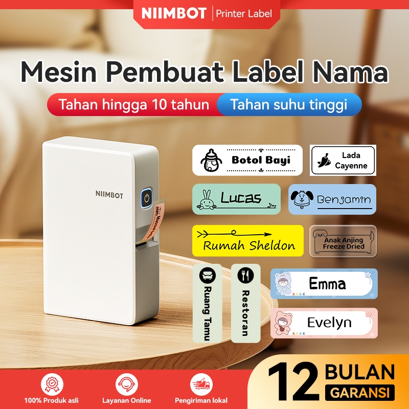 Niimbot N1 Mesin cetak label nama, mesin cetak transfer panas, label nama siswa, tahan air, tidak pe