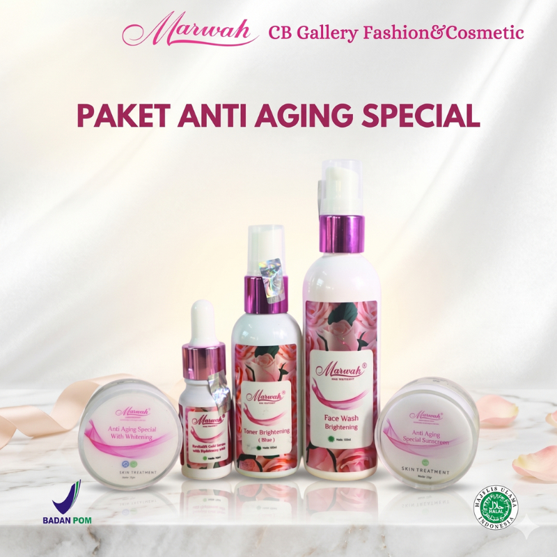Paket Marwah Anti Aging Spesial | Krim Anti Penuaan | Samarkan Garis Halus & Flek Tebal