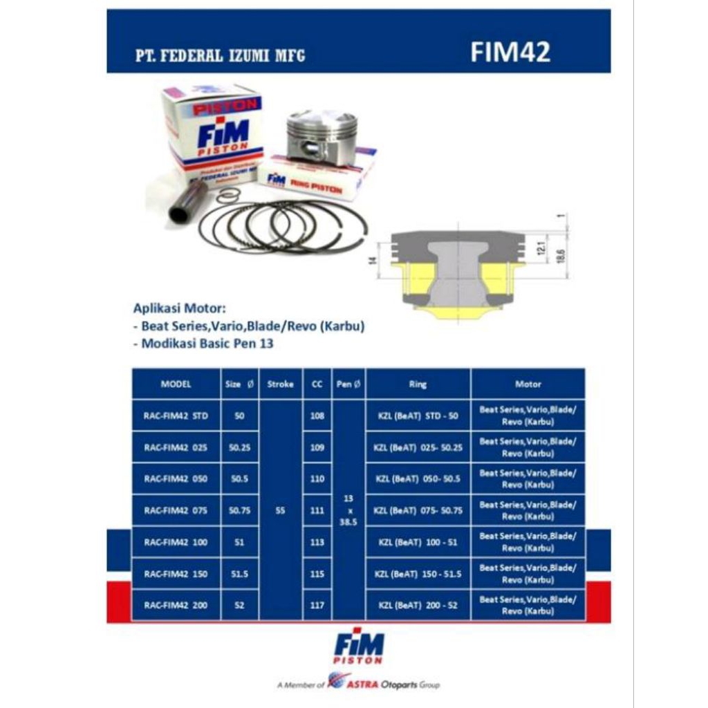 PISTON SET FIM 42(beat,revo ab,blade)