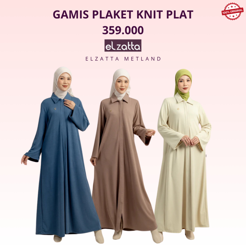 GAMIS PLAKET KNIT PLAT ELZATTA gamis kaos kerah kemeja full kancing depan gamis dewasa bahan kaos te