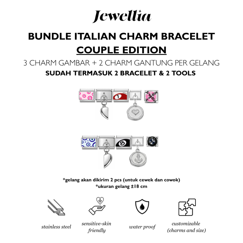 [PROMO COUPLE BUNDLE] Jewellia - ITALIAN CHARM COUPLE BRACELET SET | Silver Couple Bracelet | Titani