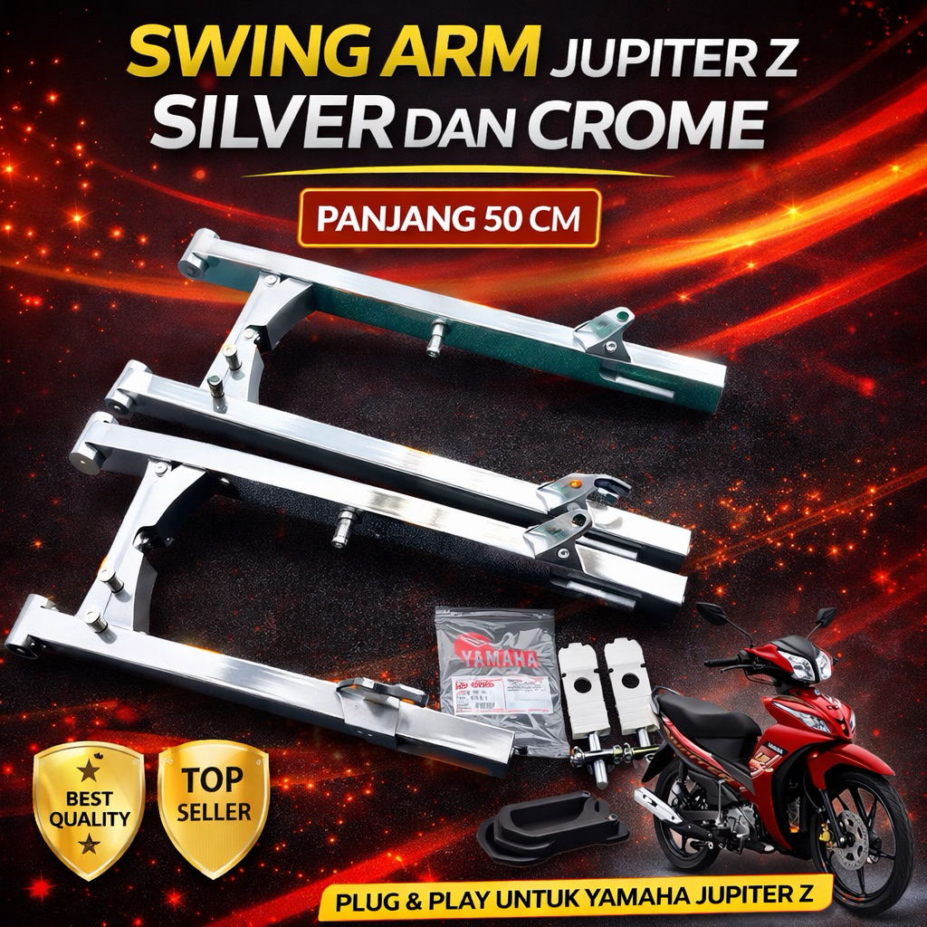 Swing arm jupiter z pnp fiz r force 1 alfa long arm panjang 50cm warna crome dan silver full set bos