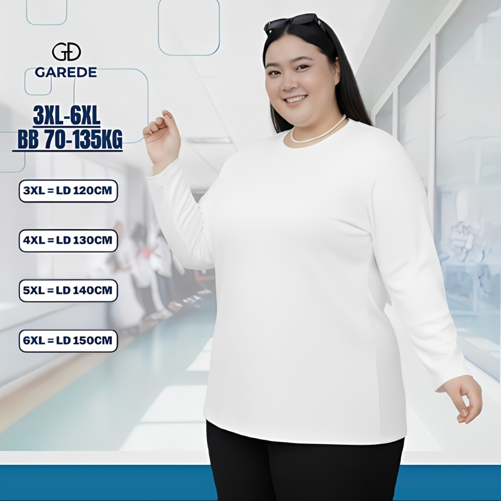 Garede - Kaos Oversize Wanita Polos Lengan Panjang Jumbo LD 120 130 140 150