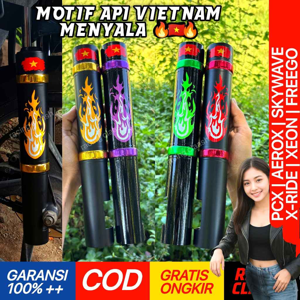 Racing Claash Cover Shock Depan Pcx Aerox Xeon Xride Skywave Freego Motif Api Vietnam Reflektif Meny