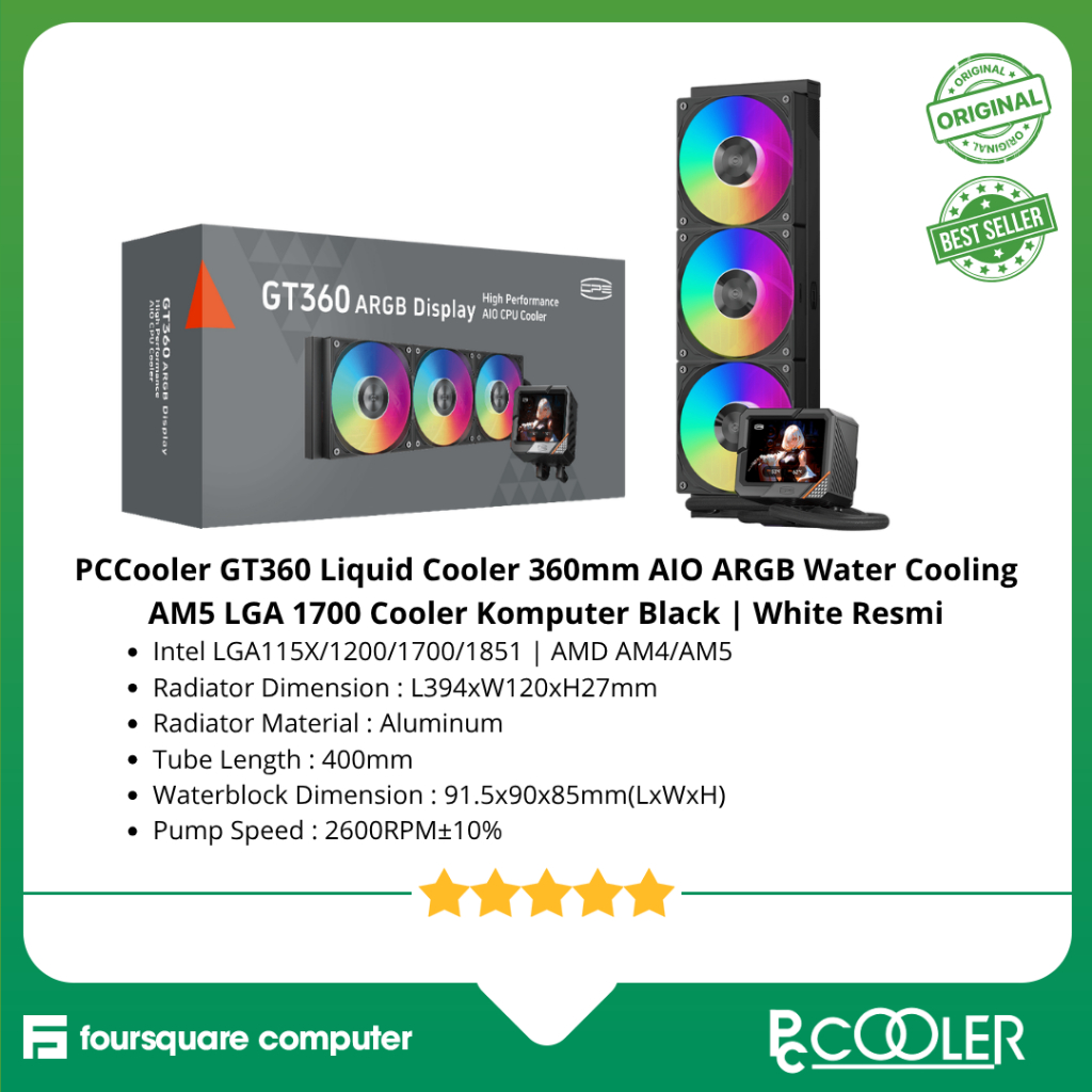 PCCooler GT360 Liquid Cooler 360mm AIO ARGB Water Cooling AM5 LGA 1700 Cooler Komputer Black | White