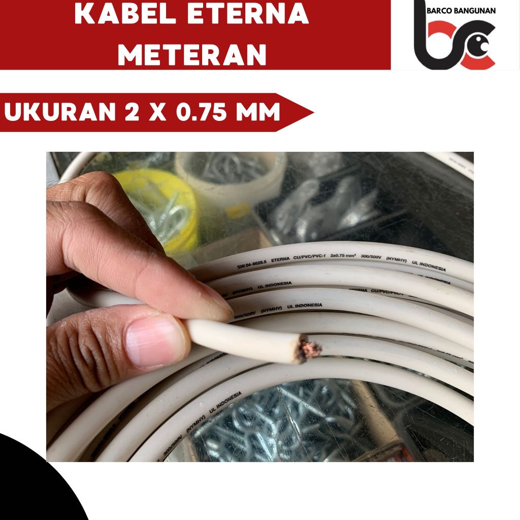 Kabel Eterna 2x0,75 mm NYMHY Kawat Tembaga Harga Permeter Kabel Kawat Tembaga 2x0,75 mm (Potongan)