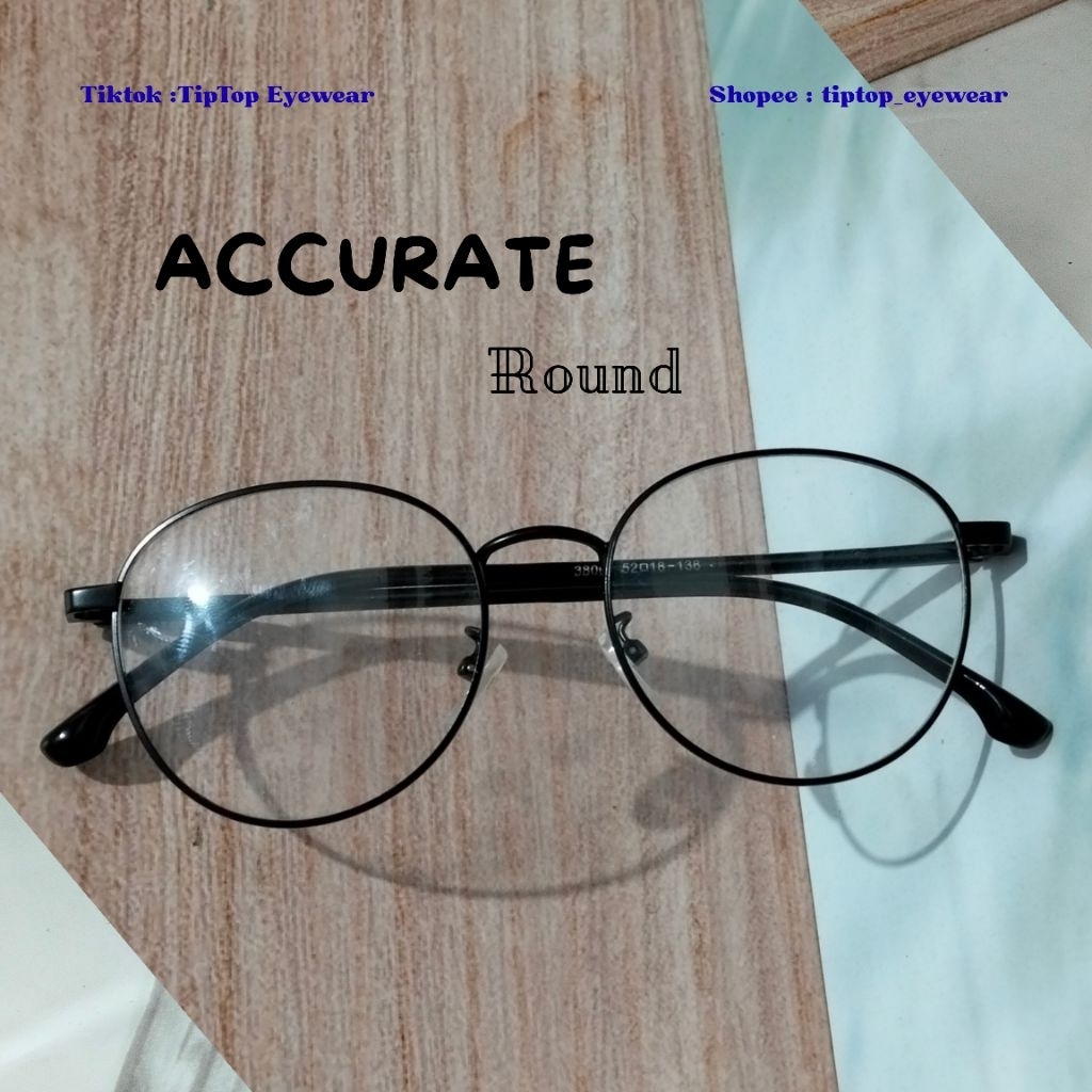 kacamata ACCURATE stylish model round dengan pilihan warna hitam yang elegant