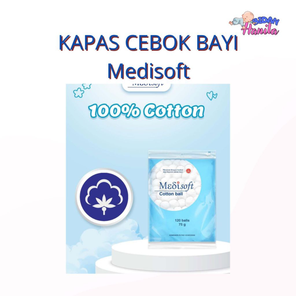 Kapas Cebok Bayi-Medisoft Kapas Bulat Bayi 120 Bola, Lembut & Higienis untuk Bayi