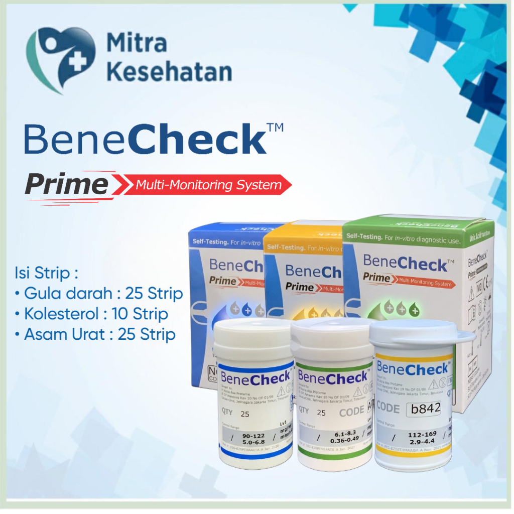 BENECHECK Strip  Test Alat Cek Darah BeneCheck Prime - (Strip Gula Darah, Kolesterol, dan Asam Urat)