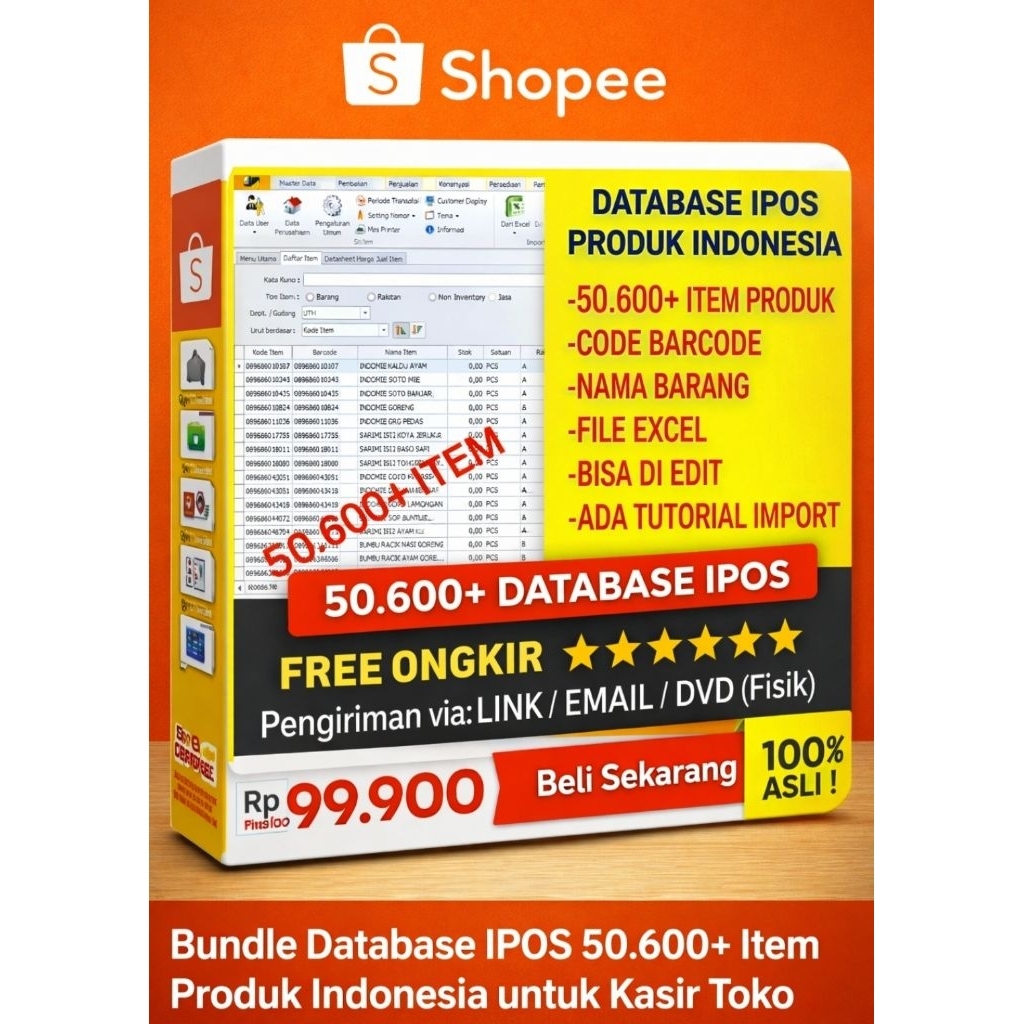 Database IPOS 50.600+ Produk Indonesia | Barcode + Nama Barang | Siap Import IPOS 4 & 5 Excel
