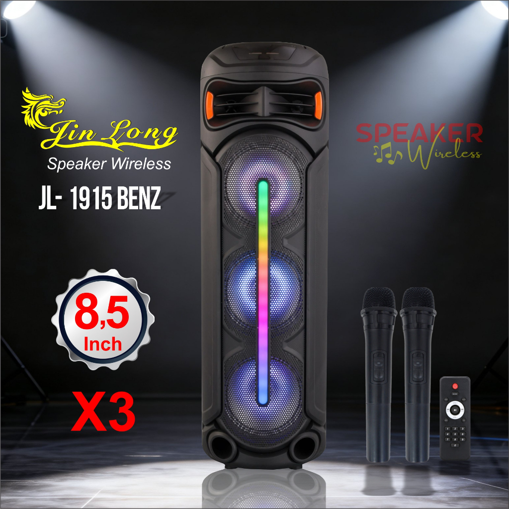 Speaker Wireless JL-1915 Benz Super Bass 8,5 inch LED RGB Super Bass