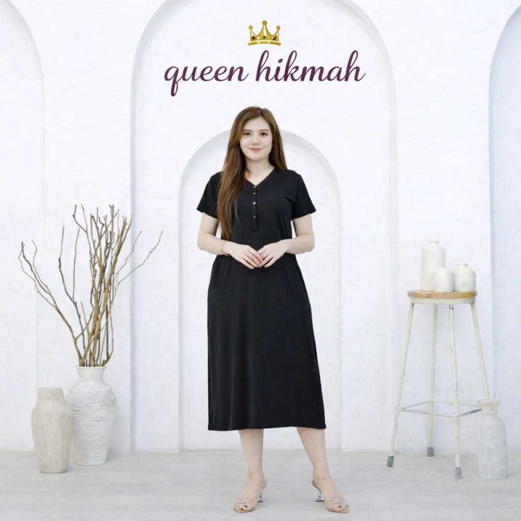 QueenHikmah -Terbaru Midi Dress Busui Daster Busui Polos Bahan Spandek Rayon Premium Dress Bumil Kan
