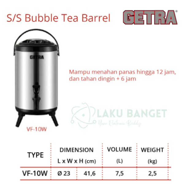 Getra S/S Bubble Tea Barrel VF-10W / Termos Stainless Bubble Tea Getra VF 10W / Getra VF10W