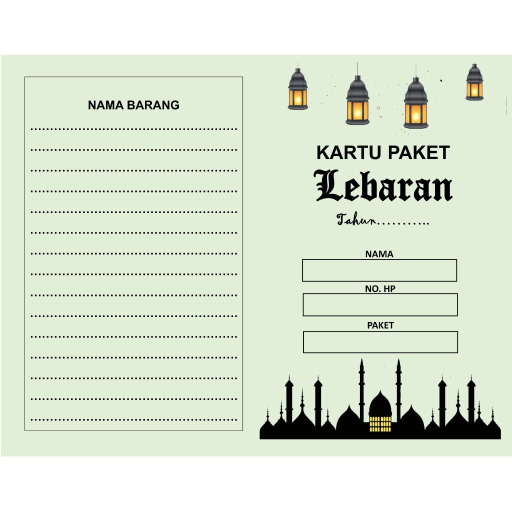 KARTU PAKET LEBARAN /KARTU PAKET LEBARAN JUMBO/KARTU ARISAN /KARTU TABUNGAN HARI RAYA/KARTU TABUNGAN