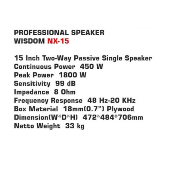 (JUAL 2 BUAH) Wisdom NX15 / NX-15 / NX 15 – Speaker Pasif 15inch Wisdom