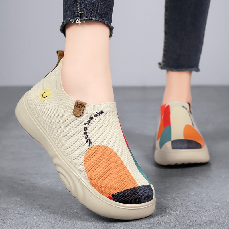 Motif [Mozaik] Sepatu Rajut Slip On Wanita || Sepatu Senam Olahraga Impor Jalan Santai Tanpa Tali Ke