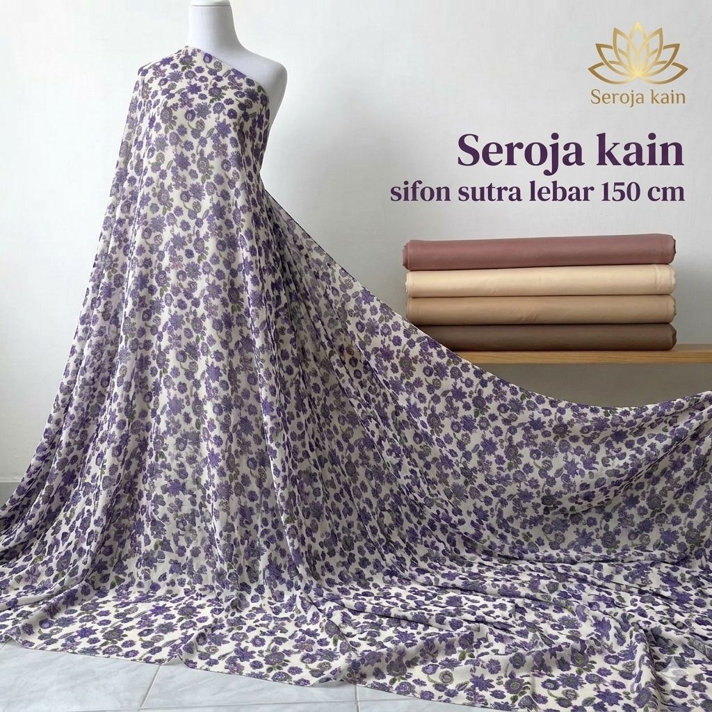 Kain Sifon Sutra Motif Bunga Mini Ungu - Lebar 150cm kyt