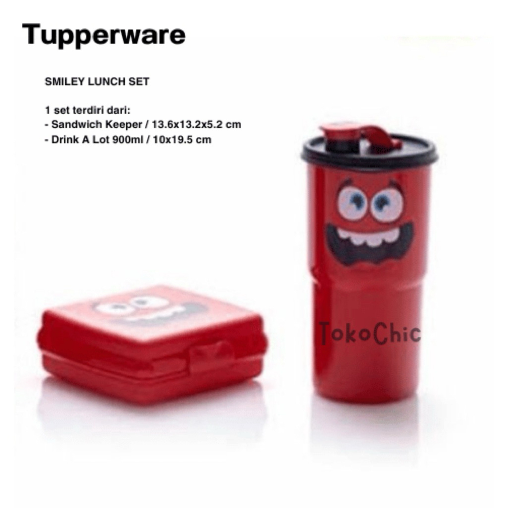 1 Set bekal smiley lunch set tupperware -sandwich keeper/tempat makan+botol minum+tas,bekal anak