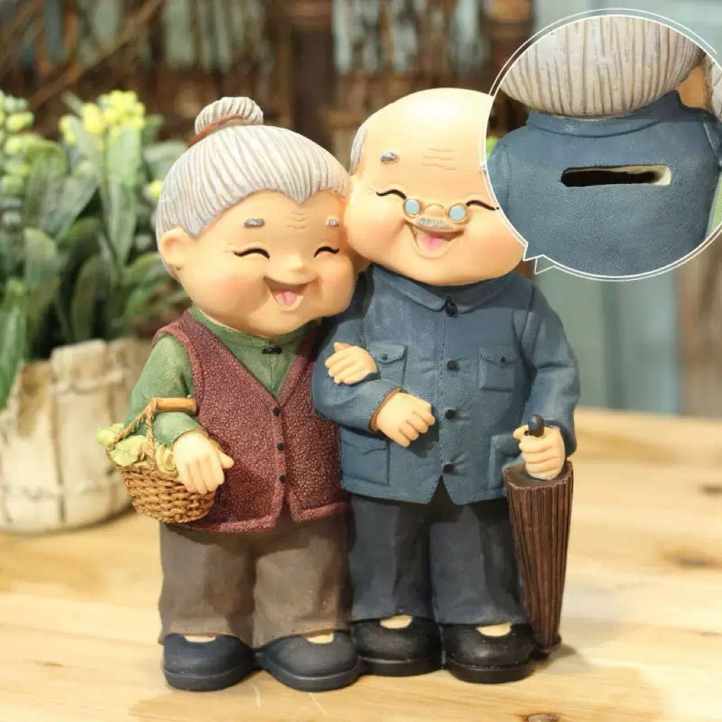 PATUNG PAJANGAN KAKEK NENEK PAYUNG OLDMAN HIASAN DEKORASI KADO ANNIVERSARY Patung Pajangan Kakek Nen