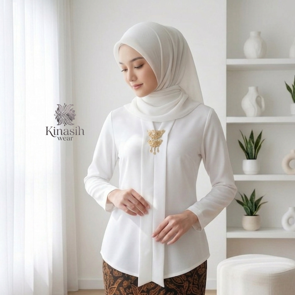 Kebaya Kartini Polos Modern Lengan Panjang Jumbo Big Size Katun Mikro Premium Putih Bw S M L XXXXXL