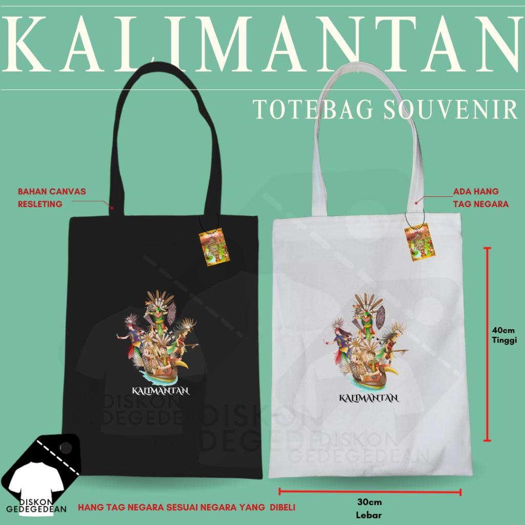 Diskongedegedean Totebag Kalimantan Souvenir Tas Oleh Oleh Kalimantan Kanvas Resleting 1