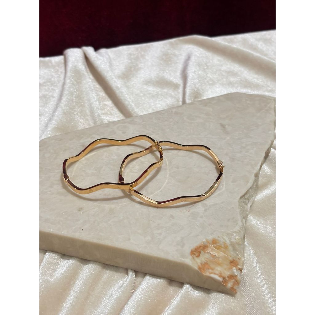 Gelang Emas Wanita Ombak Wave Polos Tanpa Mata Motif Paku 16k 70%